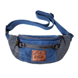 ASR Outdoor Mens Fanny Pack Canvas Waist Bag Versatile Travel Multi Pocket Blue