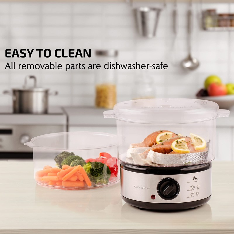 OVENTE 2-Tier Electric Food Steamer, 5 Quart Stainless Steel Stackable