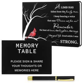 Funeral Memory Book with Pen and Memory Table Card Sign Leather Hardcover Cardinal Funeral Guest Book for Condolence 9" x 6" Guestbook for Celebration of Life Memorial Service