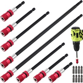 Therwen 8 Pcs Drill Bit Extension Set 12'' 6'' 4'' 2.5'' Magnetic Drill Extension Bit Holder Drill Bit Extender 1/4 Inch Hex Bit Holder with 8 Bits Adjustable Depth Screwdriver for Impact Driver