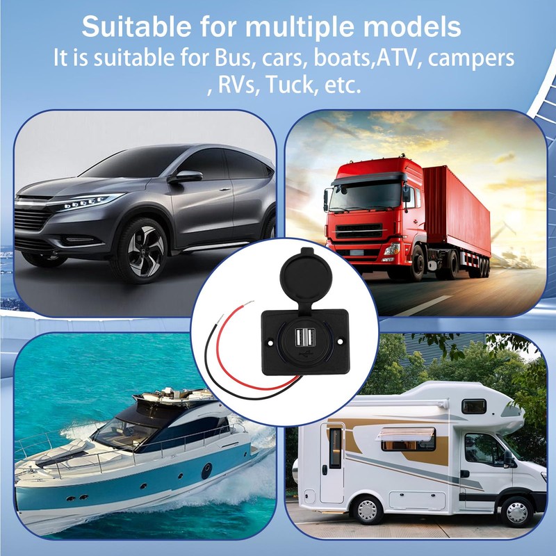 3.1 A Car Dual USB Plug Dual Port Waterproof 12V-24V