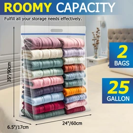 25 Gallon Jumbo Storage Bags, 3.5 Mil Thick Clear Plastic Zipper Bags with Handles, 35" x 24" Extra Large XL Heavy Duty for Home, Travel, and Moving (2 Packs)