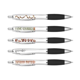 DV DESIGN 5 x Squirrel Black Pens - Wildlife Animal Pet Funny Cartoon Stationary School Equipment Teacher Friend Girls Boys Birthday Set #81290