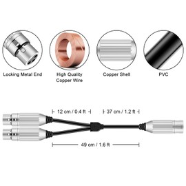J&D 2 XLR Female to XLR Male Y Splitter Cable, Balanced 3 Pin PVC Sheled XLR Male to Dual XLR Female Splitter Cable Microphone Cable Adapter for Record Mixer AMP Limiter Speaker, 0.48 m