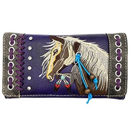 Zelris Dakota Dales Pony Horse Embroidery Mane Western Country Women Crossbody Wallet (Purple)