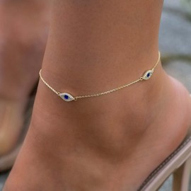 Rotnso Anklets for Women 14K Real Gold Plated Evil Eye Ankle Bracelets Trendy Waterproof Boho Chain Link Anklets Set Dainty Cute Diamond Beaded Non Tarnish Summer Beach Jewelry Gift