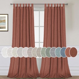 H.VERSAILTEX Natural Linen Curtains Linen Textured Semi Sheer Curtain Light Filtering Tab Top Window Treatments Panels Highly Durable Curtain Panels for Bedroom (2 Panels, 52" x 84", Rust)