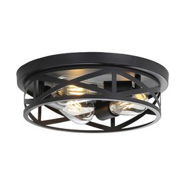 Youroke 3-Lights Farmhouse Flush Mount Ceiling Lights, 13 Inch Indoor Cage Close to Ceiling Light Metal Black Rustic Style Ceiling Light Fixtures for House Kitchen Bedroom Entryway