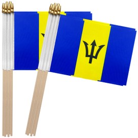 TSMD Barbados Stick Flag Barbadian Small Mini Hand Held Flags,5x8 Inch,12 Pack