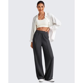 G4Free Wide Leg Dress Pants Women Stretchy High Waist Lightweight Yoga Lounge Trousers for Summer Fall(Black,S,27")