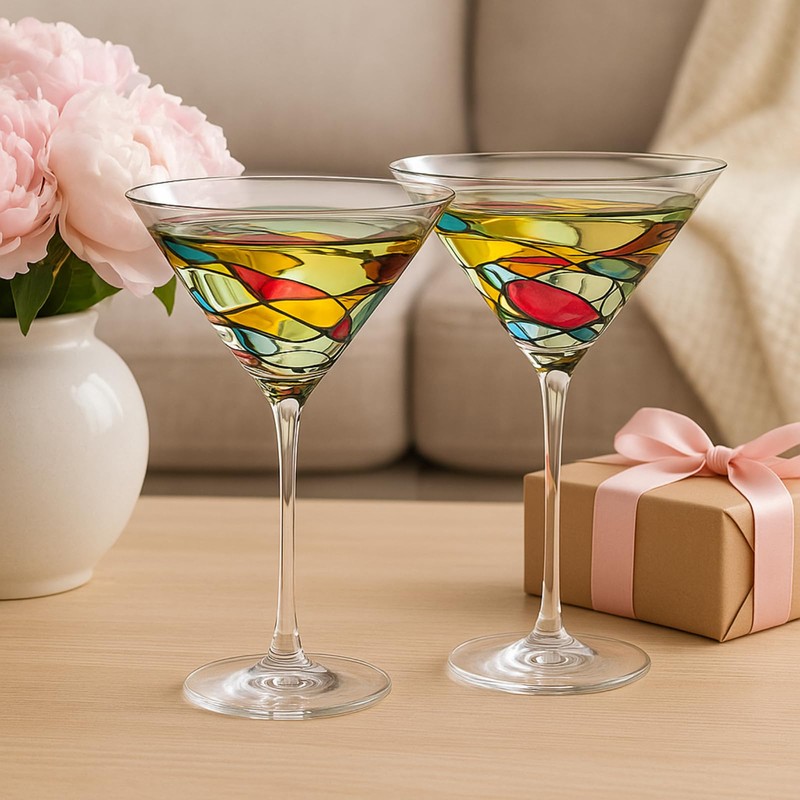 Artisanal Hand Painted Martini, Champagne & Cocktail Glasses - Gift