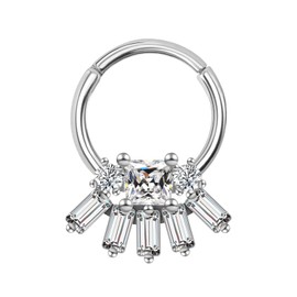 RL ROSARY LAND 316L Stainless Steel Nose Ring Hoop 16g 8MM 5ZUAN sliver, Stainless Steel, cubic zirconia