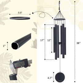 Vanquer Wind Chimes for Outside Deep Tone - 38'' Wind Chimes Outdoor Clearance, Deep Tone, Windchimes Outdoors, Memorial, Sympathy Gift, Garden Patio, Home Décor (Black)