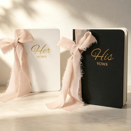 Wedding Vow Books His and Hers, Soft Touch Cover with Ribbon & Gift Box, 28 Lined Pages, Premium Elegant Keepsake for Bride & Groom Ceremony, Wedding Gift & Registry Must-Haves (Black & White)