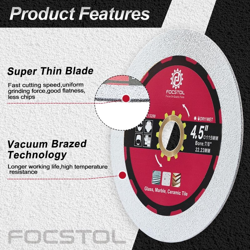 FOCSTOL Diamond Glass Cutting Disc - 3pcs 4.5''(115mm) Diamond Saw