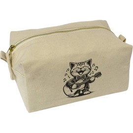'Cat Playing Guitar' Canvas Wash Bag/Makeup Case (CS00044135)
