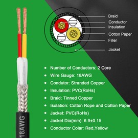 MOOKEERF 18/2 Shielded Wire 100FT,18AWG 2 Conductor Shielded Cable Stranded Pure Copper CNC Wire for CNC Router Machine,CNC VFD Spindle,3D Printer,Stepper, etc.