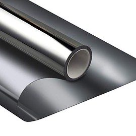 Reflective Window Film Mirror One Way Daytime Privacy Anti UV Static Cling Window Film Removable Decorative Screen Stickers Black & Silver 6 Mil 35.4 Inch x 6.5 Feet