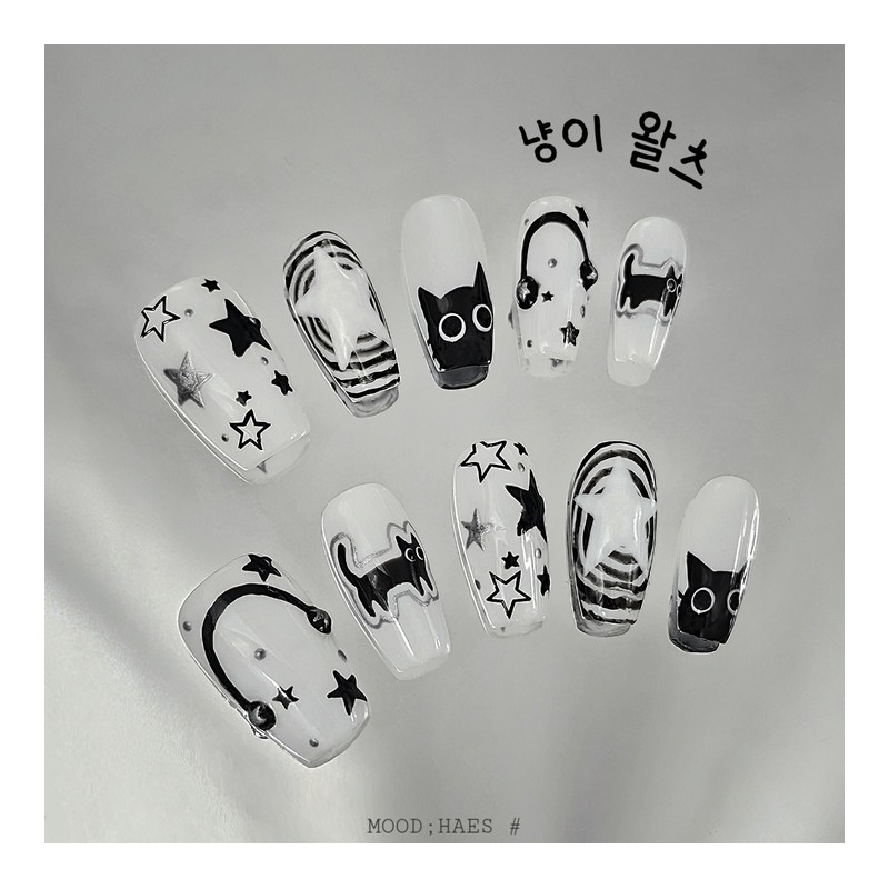 [M;H #] Cat Waltz Handmade Nail Tips - Enter Lake