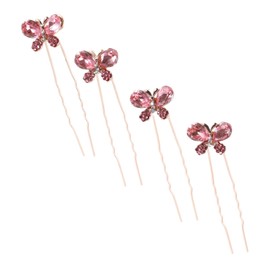 FRCOLOR 4pcs Butterfly Hair Accessories Bridal Hair Pins Wedding Party Hair Accessories Small Hairpin Hair Clip Simple U-shaped Hairpin Hair Forks for Pink Rhinestones