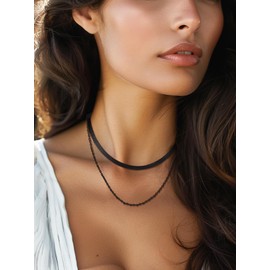 FOCALOOK Black Necklace Chain for Women 2mm 18 Inch Stainless Steel Rolo Cable Chain