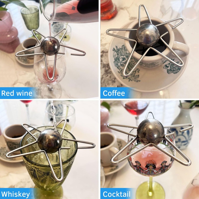Coffee Cooling Tool with Reusable Metal Ice Sphere Stainless Steel