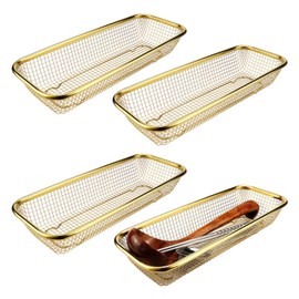 ZJIVQO 4Pcs Kitchen Drawer Organizer, Stainless Steel Storage Container, Gold Metal Cabinet Storage Basket for Kitchen Utensil