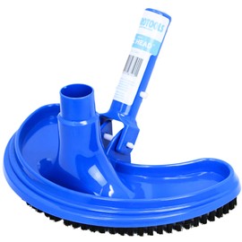 SWIMLINE HYDROTOOLS Manual Pool Vacuum Head Attachment For Inground & Above Ground Pools | Swimming Pool Vac Head Half Moon W/ Bristles| Hose 1-1/4/1-1/2’’| EZ Clip Handle Clean Debris, Corners, Blue
