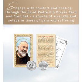 Padre Pio Healing Prayer Card - Laminated Saint Padre Pio Prayer Cards, Token, The Lord's Prayer - Patron Saint of Pain, Suffering, Healing Themed Set - 3 Items