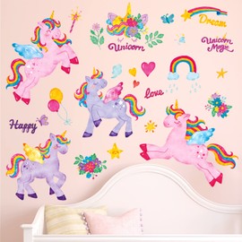 DECOWALL BS-111 Colorful Unicorn Wall Stickers Rainbow Kids Quote Decals Removable for girls Nursery Bedroom Living Room Playroom art Home Decor decorations animal girls baby