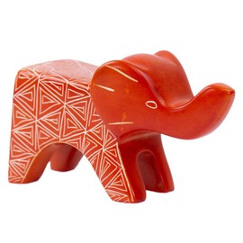 Global Crafts Handcrafted Soapstone Artisans from Kenya: Fair Trade Carvings, Sculptures, and Crafts Large Soapstone Happy Elephant 4.5 inches (Orange)