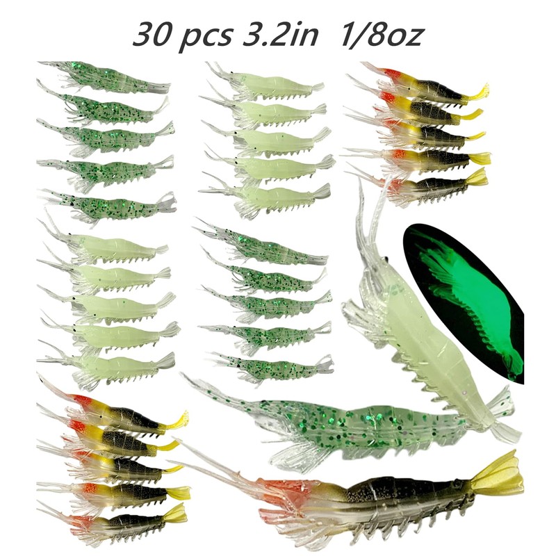 DAMIDEL 30Pcs Simulation Shrimp Fishing Lures Bait Kit，Universal Size 3.2in,