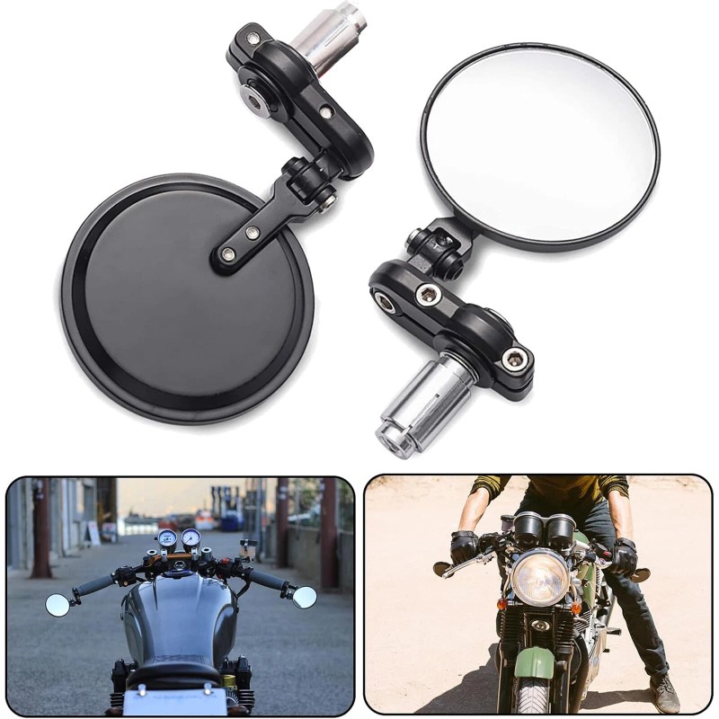 KEEPDSGN 2x 7/8" Round Motorcycle Handle Bar End Mirrors For