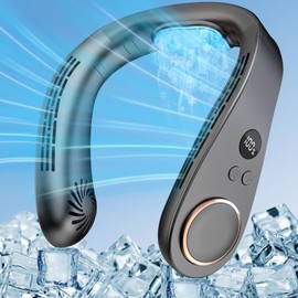 Neck Fan Air Conditioner-5500mAh Portable Neck Fans that Blow Cold Air, Personal Small Bladeless Neck Ac Fan, Best USB Rechargeable Battery Operated Metal Cooling Plate Neck Cooler for Women Men Black