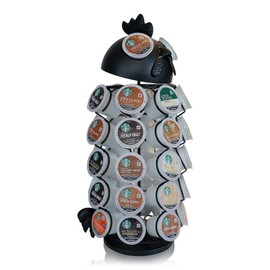 Made Easy Kit Carousel Coffee Pod Holder, Compatible with Keurig K-Pods K-Cups, Countertop Rack Storage Organizer, Metal Home and Kitchen Decor, Capsule Café Station Bar (Large, Black Rooster)