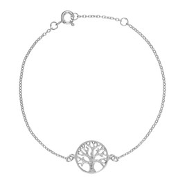Silverly Women's 925 Sterling Silver Round Tree of Life Charm Chain Bracelet, 6.3 + 0.5" extender