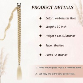 Fulang Hair 2PCS Braid Ponytail Extension Long Plait Hair Extensions with Hair Tie Straight Wrap Around Ponytail Hair Extensions for Women Pony Tails Extensions Natural Soft Synthetic Hairpieces