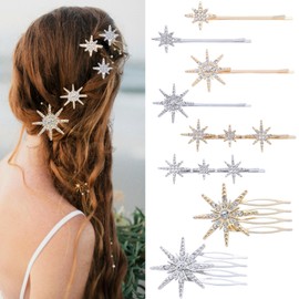 mdgfge 8Pcs Rhinestone Hair Clips Star Hair Accessories Silver Gold Celestial Hairpins Vintage Crystal Alloy Bobby Pins Side Clips Decorative Hair Barrettes for Women Wedding Bridal Party