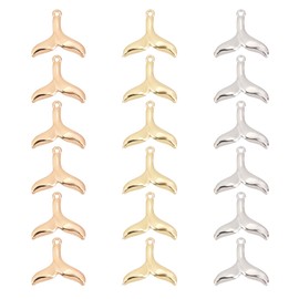SUPERFINDINGS Pack of 18 Whale Tail Charms 3 Colours Brass Mermaid Fishtail Pendant Metal Dolphin Whale Fishtail Charms for Jewellery DIY Necklace Bracelet Bore: 0.5 mm