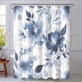 COSEVIER Floral Shower Curtain, Blue Watercolor Flower Shower Curtains for Bathroom, Modern Minimalist Waterproof Fabric Bath Decoration 72x84 Inch