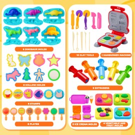 Bridokit 54-teiliges Knete Zubehör Set, Teigzubehör, Formen und Ausstechformen für Kinder, inklusive Hamburger-Maker,