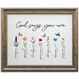 God Says I Am Bible Verse Affirmations Wall Art, Positive Christian Print Gift for Home or Kid's Decor, Biblical Affirmations for Kids Christian Classroom (11x14 inch Print Unframed, God says you are)