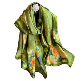 Aufeel Fashion Scarves 100% Satin Silk Scarf Long Lightweight Sunscreen Shawls Wraps for Women Hair Scarves (Olive)