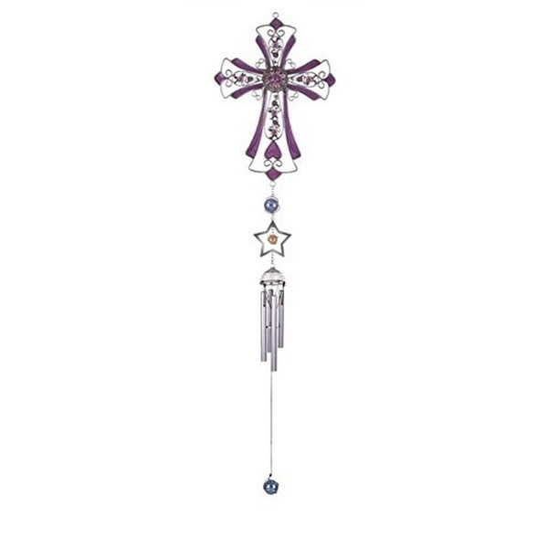 StealStreet Wind Chime Pewter and Gem Cross Hanging Garden Porch Decor