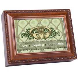 Cottage Garden Love Loyalty Woodgrain Rope Trim Music Box Plays Irish Lullaby