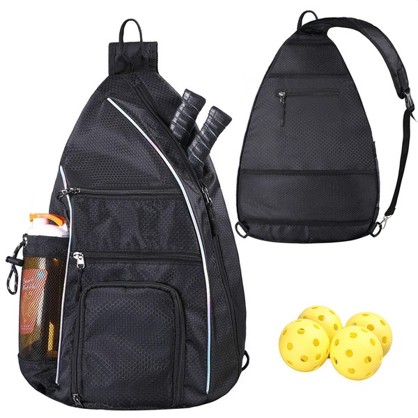 LLYWCM Pickleball Bag | Sling Bags - Reversible Crossbody Sling Backpack for Pickleball Paddle, Tennis, Pickleball Racket and Travel for Women Men(Black)