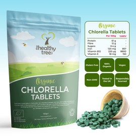 Organic Chlorella Tablets by TheHealthyTree Company - High in Vitamin B12 and E, Iron, Protein and Amino Acids - UK Certified Cracked Cell Wall Vegan Chlorella, 300 x 500mg (150g)