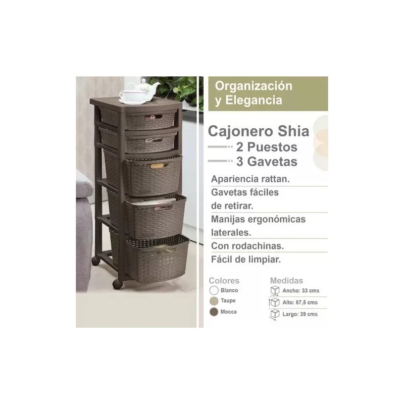 Rimax Cajonero Estilo Rattan Con 5 Gavetas Altas Con Ruedas