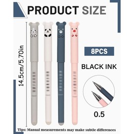 LEEQBCR 8 pieces erasable ballpoint pen, 0.5 mm, Kawaii gel pen, erasable gel pen, cute cartoon animal pens for children, students, office, gift