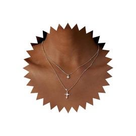 TseenYi CZ Cross Pendant Necklace Boho Crucifix Cross Necklace Gold Layered Cross Choker Necklace Sparkly Crystal Pendant Layering Necklace Chain Jewelry for Women and Girls